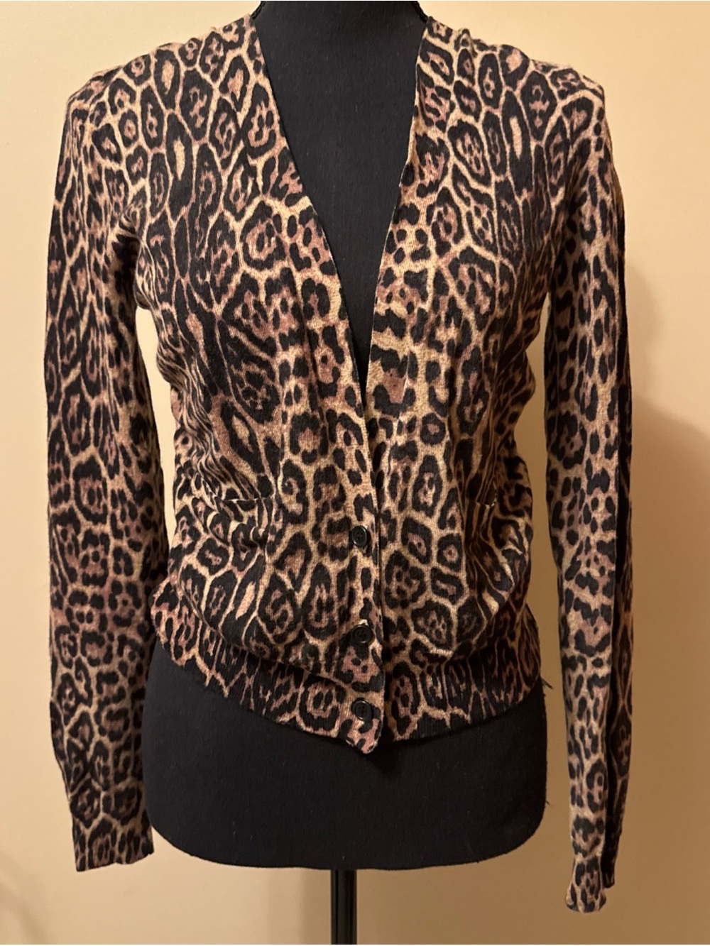 BCBGMaxAzria Leopard Print Button-Front Cardigan in Brown and Black